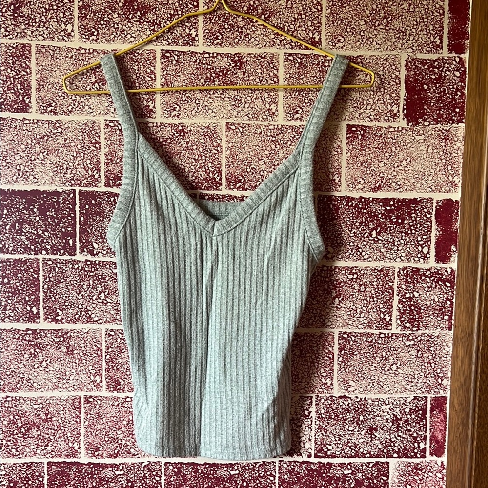 American Eagle Outfitters Light Gray Ribbed Tank Top